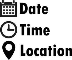 date, time, location icon on white background. Place icons symbol. Information sign business concept. flat style. vector