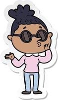 sticker of a cartoon woman wearing sunglasses vector