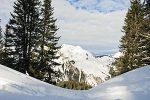 vista de las montañas nevadas en la región de portes du soleil foto