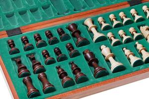 set of chess pieces packed in box photo