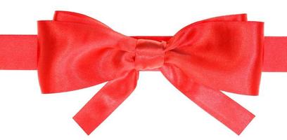 real red satin bow with square cut ends on ribbon photo