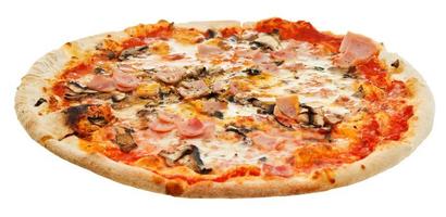 italian pizza with mushrooms and prosciutto photo