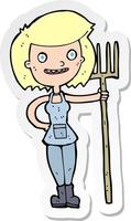 sticker of a cartoon happy farmer girl vector