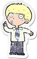 retro distressed sticker of a cartoon school boy with question vector