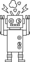 line drawing cartoon malfunctioning robot vector