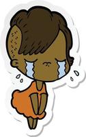 sticker of a cartoon crying girl vector