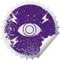 distressed circular peeling sticker symbol mystic eye vector