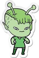 sticker of a cute cartoon alien girl vector