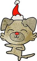 textured cartoon of a dog kicking wearing santa hat vector