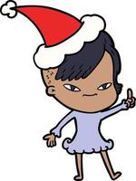 cute line drawing of a girl with hipster haircut wearing santa hat vector