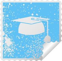 distressed square peeling sticker symbol graduation hat vector