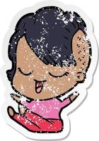 distressed sticker of a happy cartoon girl vector