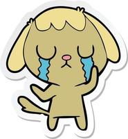 sticker of a cute cartoon dog crying vector