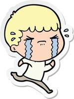 sticker of a cartoon man crying vector