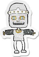 retro distressed sticker of a cartoon robot vector