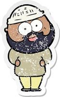 distressed sticker of a cartoon surprised bearded man vector