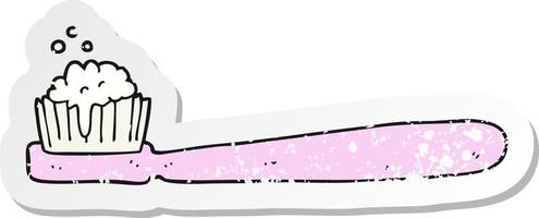 retro distressed sticker of a cartoon tooth brush vector