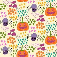 Inspired by children's cartoon drawing style. Seamless pattern for Halloween decorations. Hand drawn pumpkin and spider vector. vector