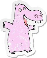 retro distressed sticker of a cartoon hippo vector