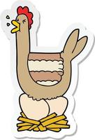 sticker of a cartoon hen sitting on nest vector