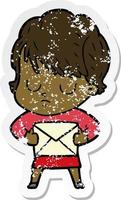 distressed sticker of a cartoon woman vector