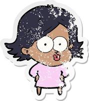 distressed sticker of a cartoon girl pouting vector