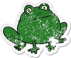 distressed sticker of a quirky hand drawn cartoon frog vector