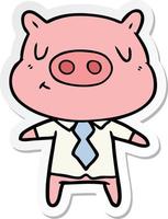sticker of a cartoon content pig in shirt and tie vector