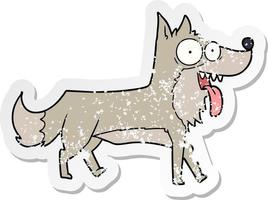 distressed sticker of a cartoon happy dog vector