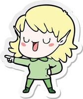 sticker of a cartoon elf girl vector