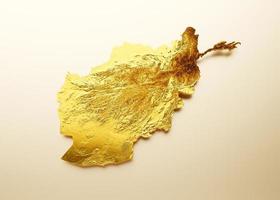 Afghanistan Map Golden metal Color Height map on white Background 3d illustration photo