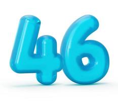 Blue jelly digit 46 forty six isolated on white background Jelly colorful alphabets numbers for kids 3d illustration photo