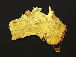 Australia Map Golden metal Color Height map on white Background 3d illustration photo