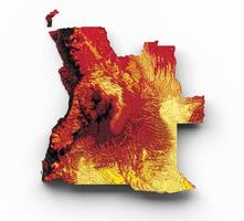 mapa de angola con los colores de la bandera rojo y amarillo mapa en relieve sombreado ilustración 3d foto