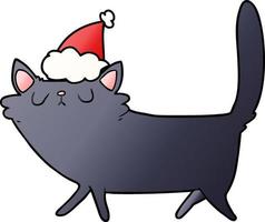 gradient cartoon of a black cat wearing santa hat vector