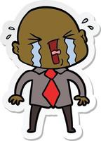 sticker of a cartoon crying bald man vector