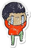 distressed sticker of a cartoon man crying vector