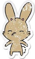 distressed sticker of a curious bunny cartoon vector