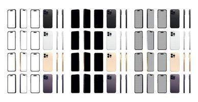 conjunto de 72 piezas novedad moderno smartphone 14 pro, colores originales, plantillas para publicidad - vector