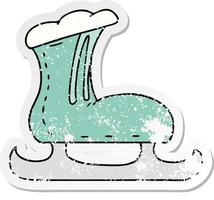 distressed sticker cartoon doodle of an ice skate boot vector