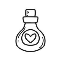 Vector illustration of a flask with a heart. Doodle style. Love potion.