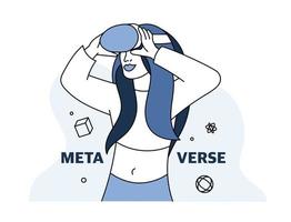 una adolescente con gafas de realidad virtual. el concepto de metaverso. tecnologías de juegos en realidad virtual. ilustración vectorial vector