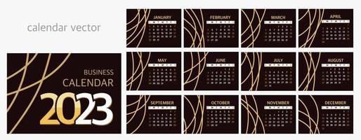 Calendar 2023 Planner template, the beginning of the week on Sunday. Vector illustration on a black background