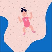 Cute baby girl sleeping on bed top view. Happy toddler sleeping vector