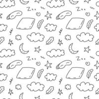 Doodle sleep night items seamless pattern. Hand drawn sleeping elements pattern vector