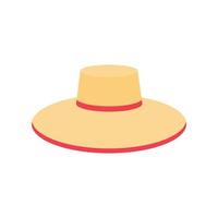 Summer straw hat flat style illustration. Beach sun hat isolated vector