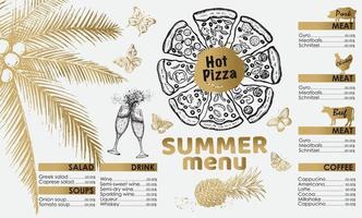 diseño de menú de verano de restaurante. ilustraciones dibujadas a mano. vector