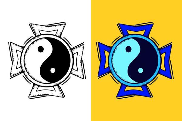 Yin yang Illustration hand drawn cartoon vintage style vector