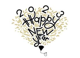 Happy 2023 New Year Greeting Card. Holiday Vector Illustration With Lettering Composition And Burst. Modern vector two color calligraphy.