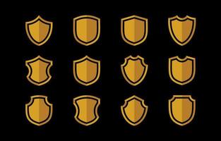 colección de iconos de color plano en negrita con forma de escudo vector